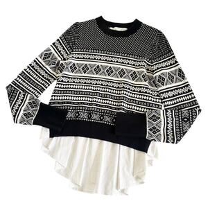 Veronica Beard Striped Crewneck Layered Sweater Womens Medium Black/White Preppy